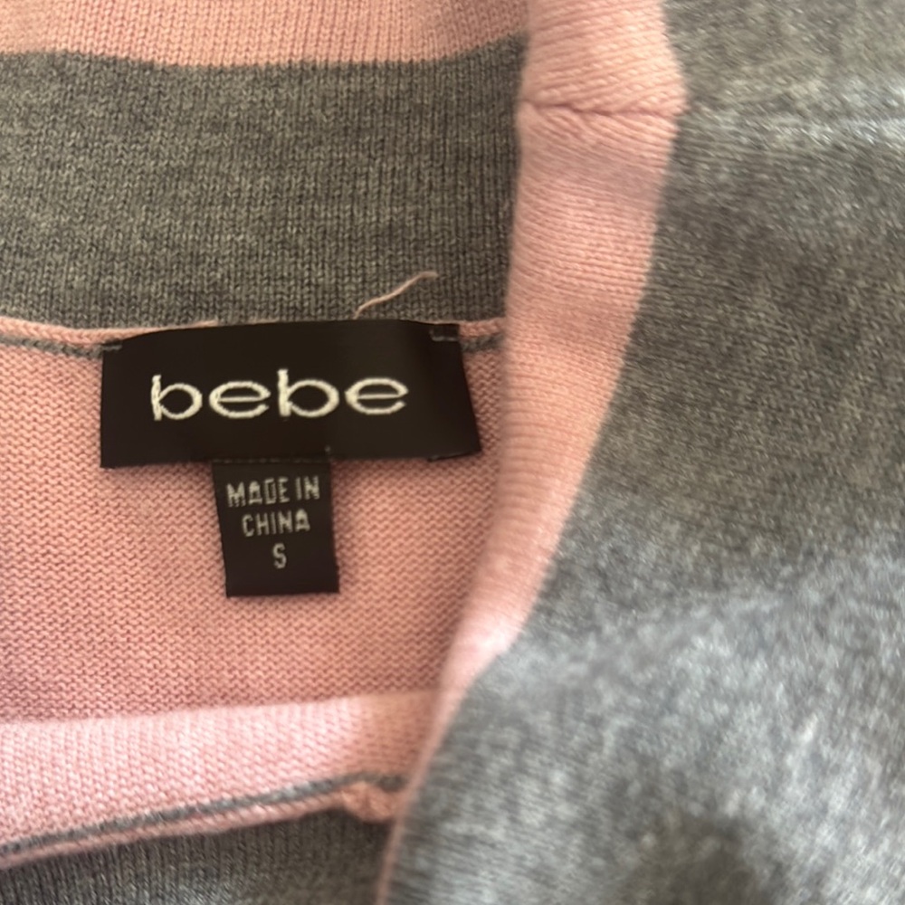 bebe Pink and Gray Cowl Neck/ off shoulder Sweater with Stripes - Picture 2 of 5